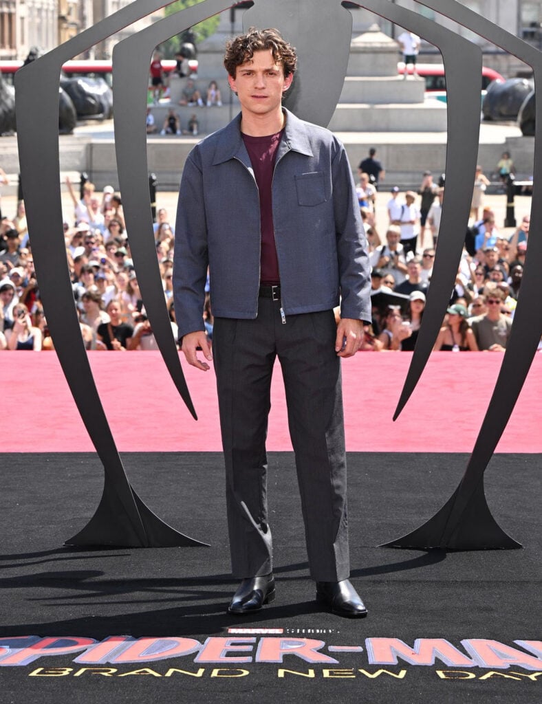 Tom Holland wears Prada at the Spider-Man: Brand New Day photocall in London.