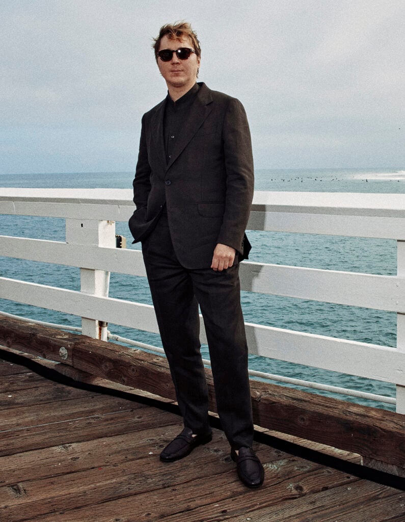 Paul Dano wearing ZEGNA at the Summer 2027 runway show held at Malibu Pier in Los Angeles