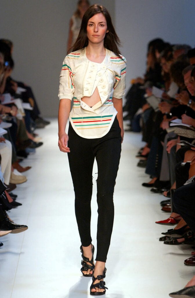 Balenciaga Spring/Summer 2003 fencing-inspired top designed by Nicolas Ghesquière on the runway.