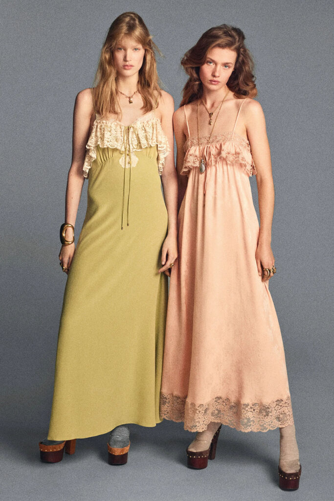 Chloé lace-trimmed silk-georgette maxi dress from the brand's collection.