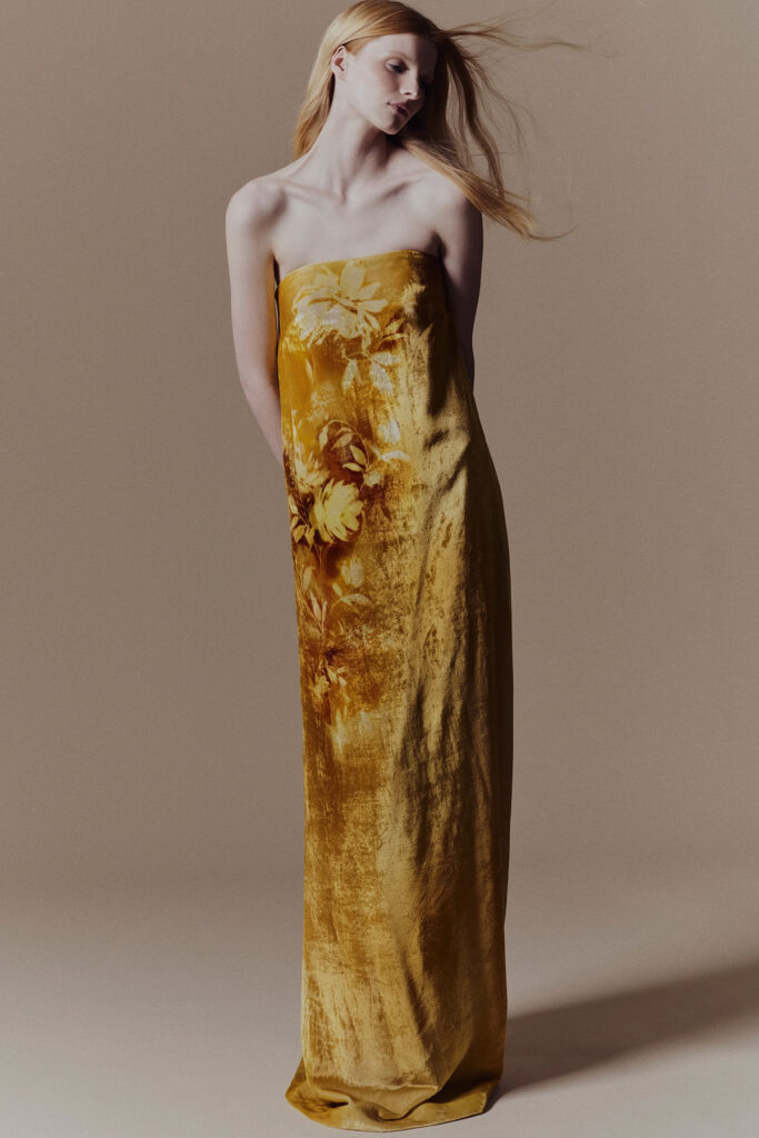 Lela Rose Resort 2027 gold gown from the designer's collection.