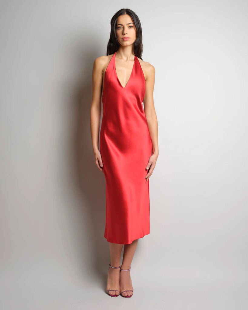 Julie de Libran red bias-cut halterneck dress from the limited-edition ready-to-wear collection look book.