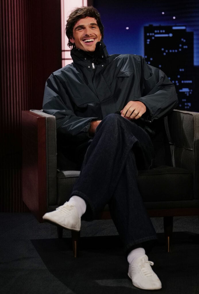 Colman Domingo and Jacob Elordi reunite on Jimmy Kimmel Live! in dunhill and Bottega Veneta.