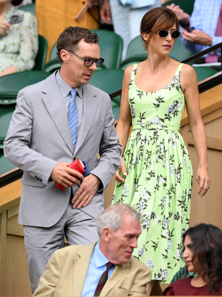Benedict Cumberbatch and Sophie Hunter during day twelve of the 2026 Wimbledon Tennis Championships
