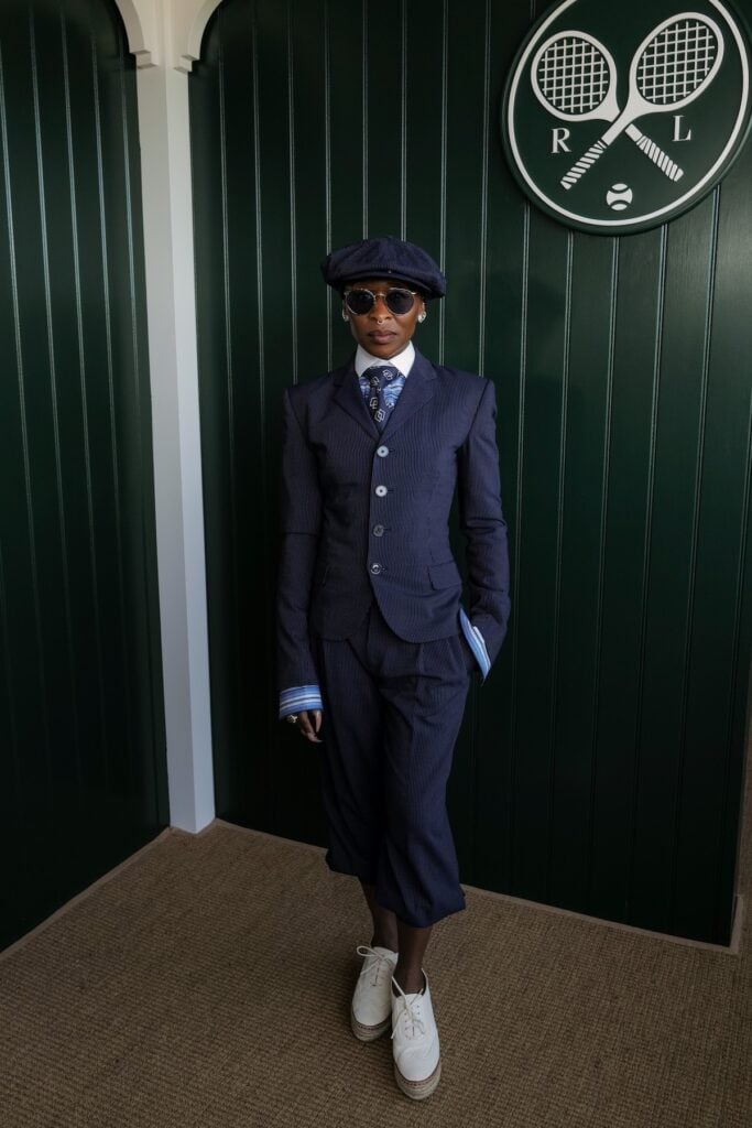 Cynthia Erivo wearing Ralph Lauren at the Wimbledon 2026 men's final in London.