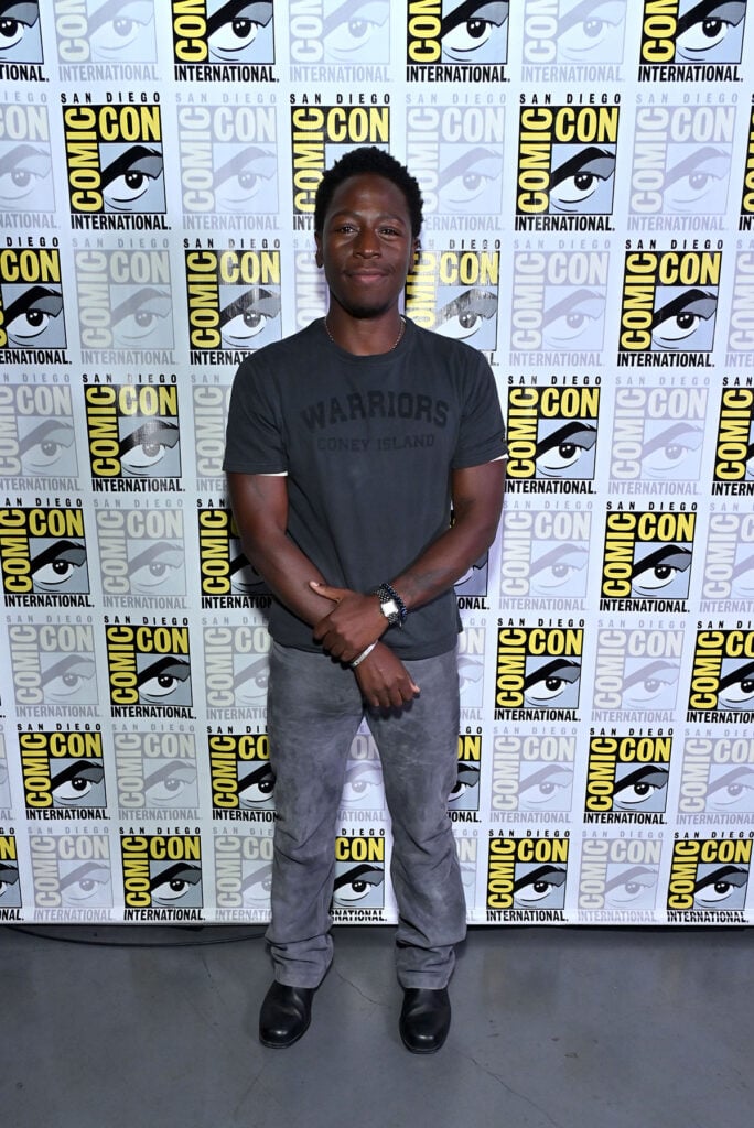 David Jonsson wearing a Bl'ker Warriors T-shirt at the Black Panther announcement during San Diego Comic-Con.