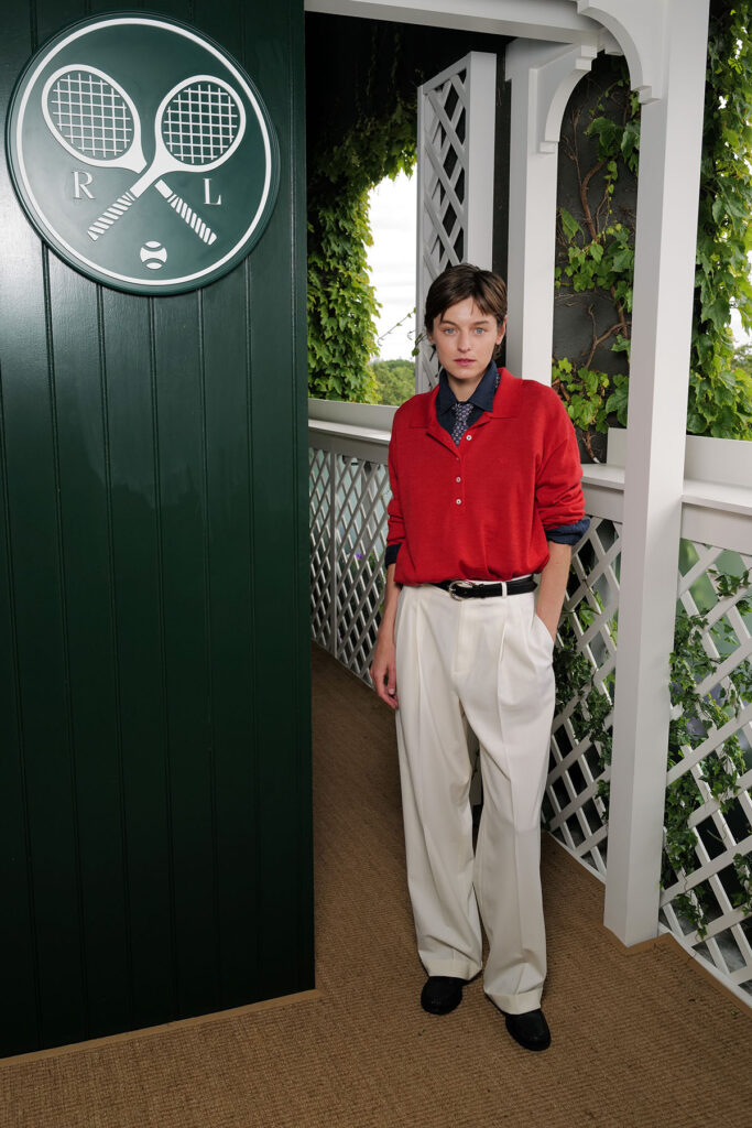 Emma Corrin, wearing Ralph Lauren, attends the Ralph Lauren suite during The Championships, Wimbledon