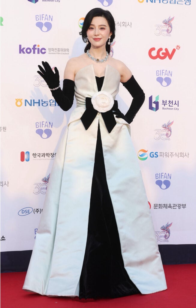 Fan Bingbing wears Richard Quinn Spring 2026 at the 2026 Bucheon International Fantastic Film Festival in South Korea.