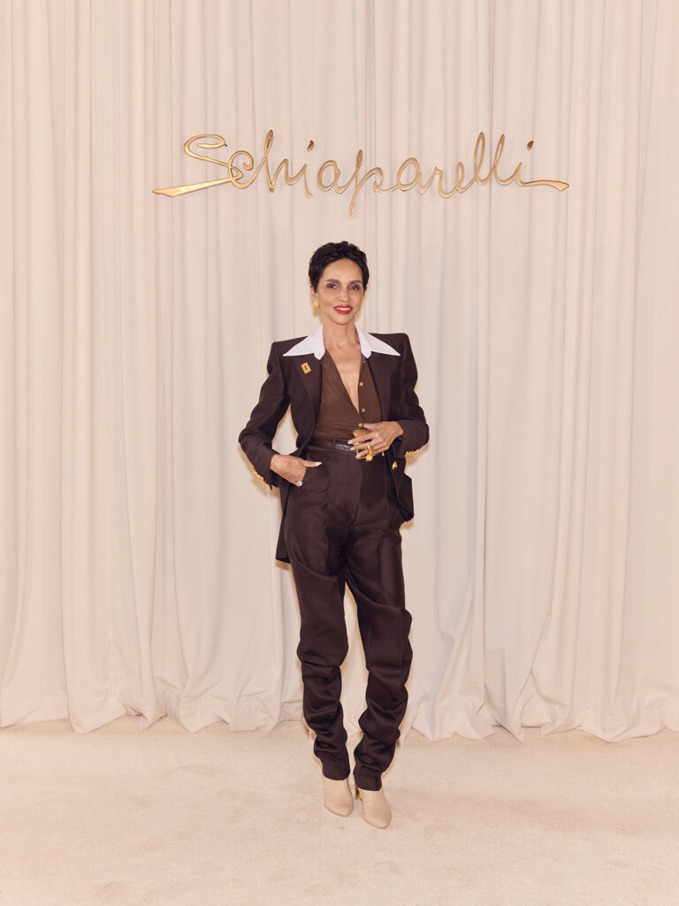 Farida Khelfa wearing Schiaparelli Fall 2026 Haute Couture