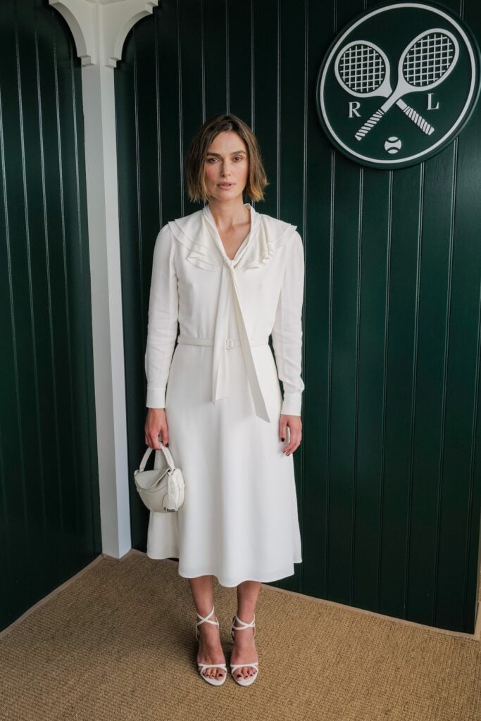 Keira Knightley, wearing Ralph Lauren, attends the Ralph Lauren Suite during The Championships, Wimbledon