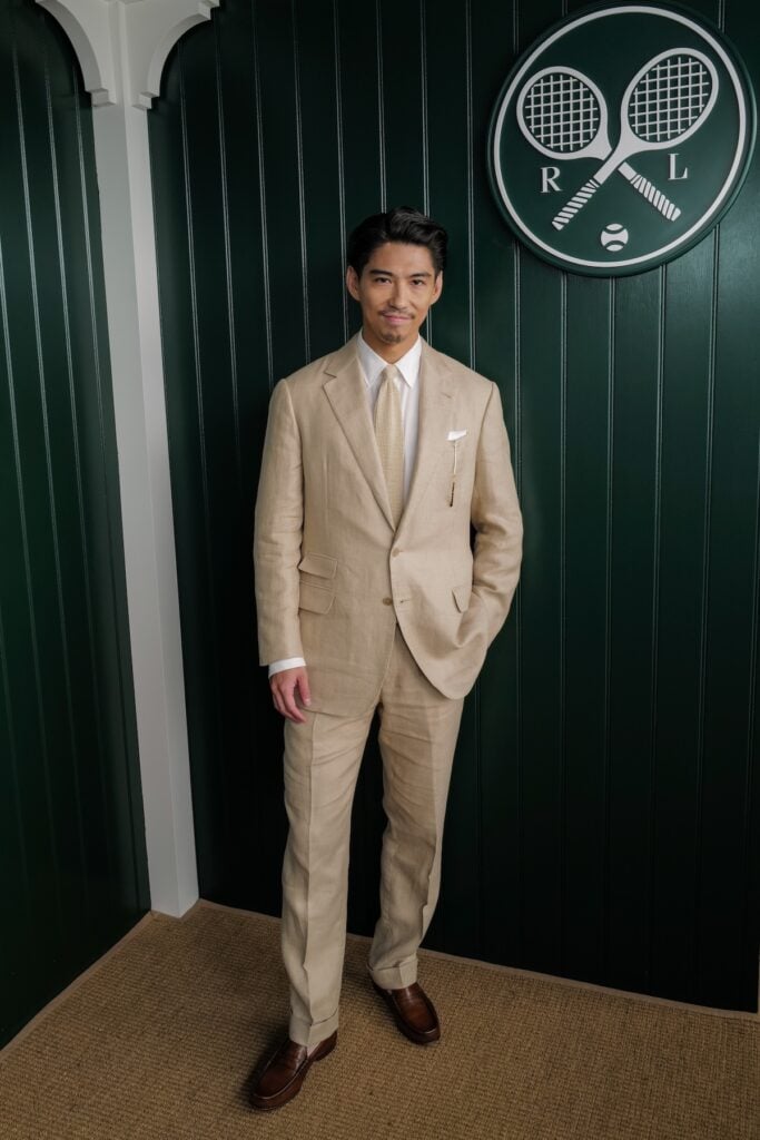 Kento Kaku, wearing Ralph Lauren, attends the Ralph Lauren Suite during The Championships, Wimbledon