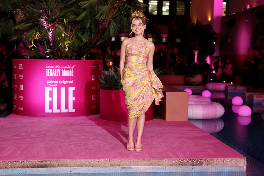 Lexi Minetree wears a Chloé floral dress to the ‘Elle’ Sydney Pool Party in Sydney, Australia.