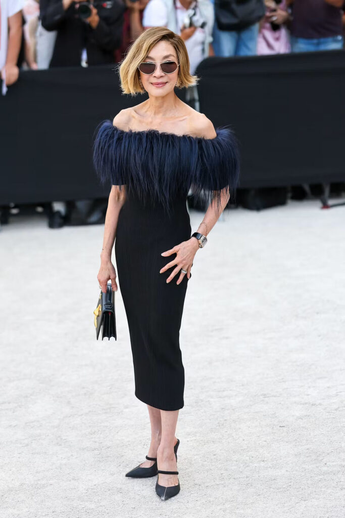 Michelle Yeoh wearing Schiaparelli at the Schiaparelli Fall 2026 Haute Couture show during Paris Haute Couture Fashion Week.