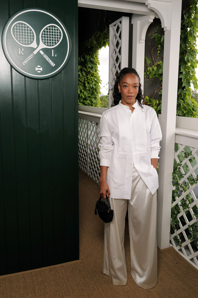 Naomi Ackie, wearing Ralph Lauren, attends the Ralph Lauren suite during The Championships, Wimbledon 