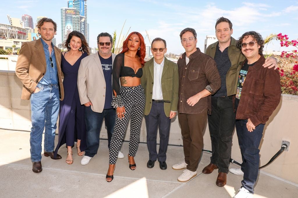 Keke Palmer wears an archival Versace Spring 1993 bustier top with polka-dot jeans at the Spaceballs: The New One Comic-Con panel.