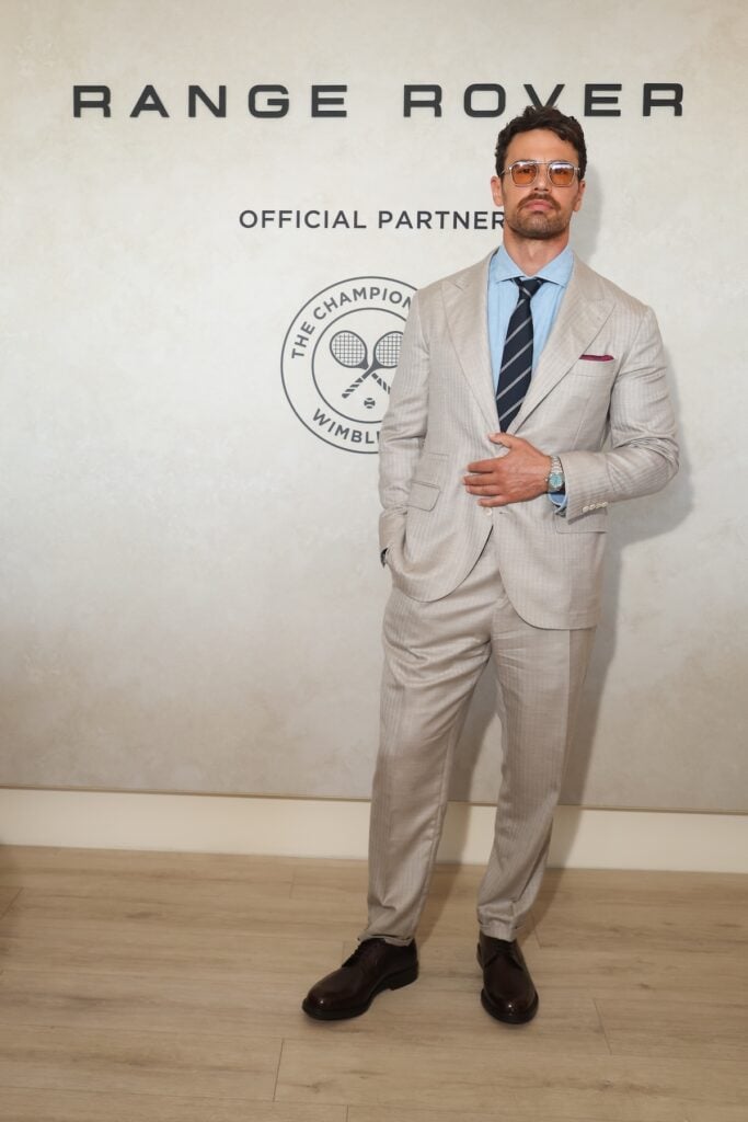 Theo James wearing Brunello Cucinelli at the Wimbledon 2026 men's final.