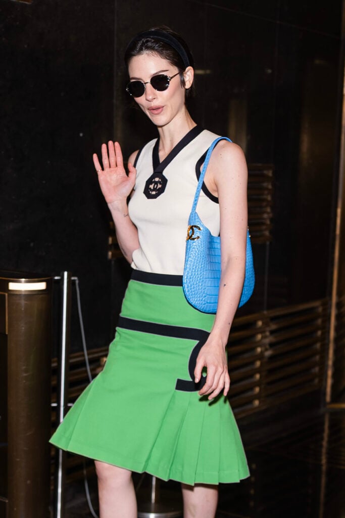 Gracie Abrams arrives at The Tonight Show Starring Jimmy Fallon in New York wearing Chanel Resort 2027 look