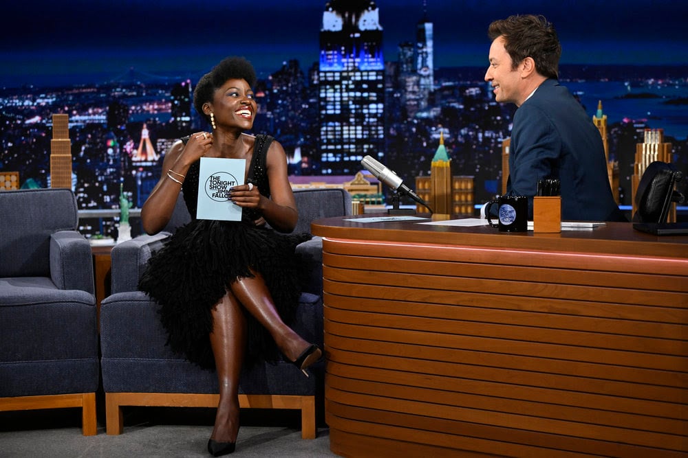 Actress Lupita Nyong’o during an interview with host Jimmy Fallon