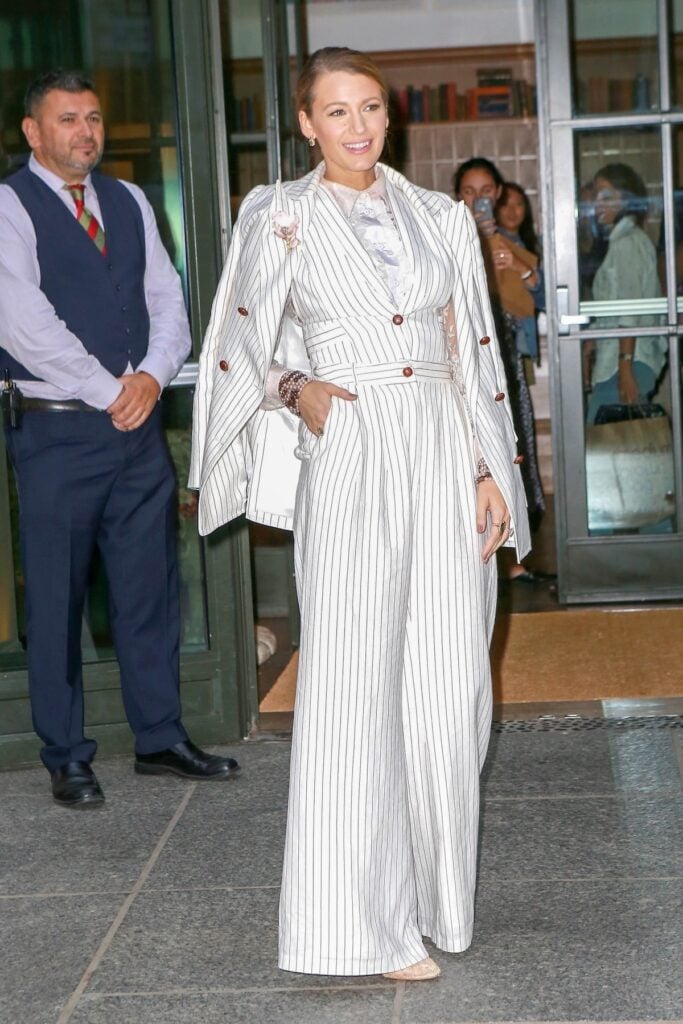 Blake Lively in Zimmermann suit promoting 'A Simple Favor' in New York