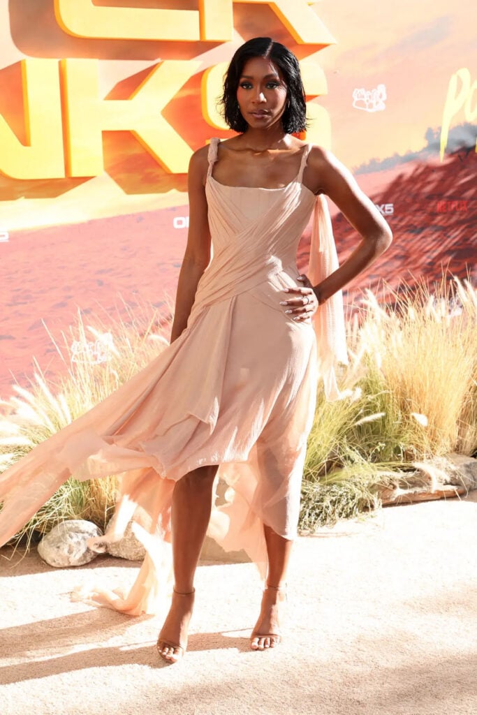 Carlacia Grant in archive McQueen Spring 2003 at the ‘Outer Banks’ Season 5 fan farewell in Los Angeles.