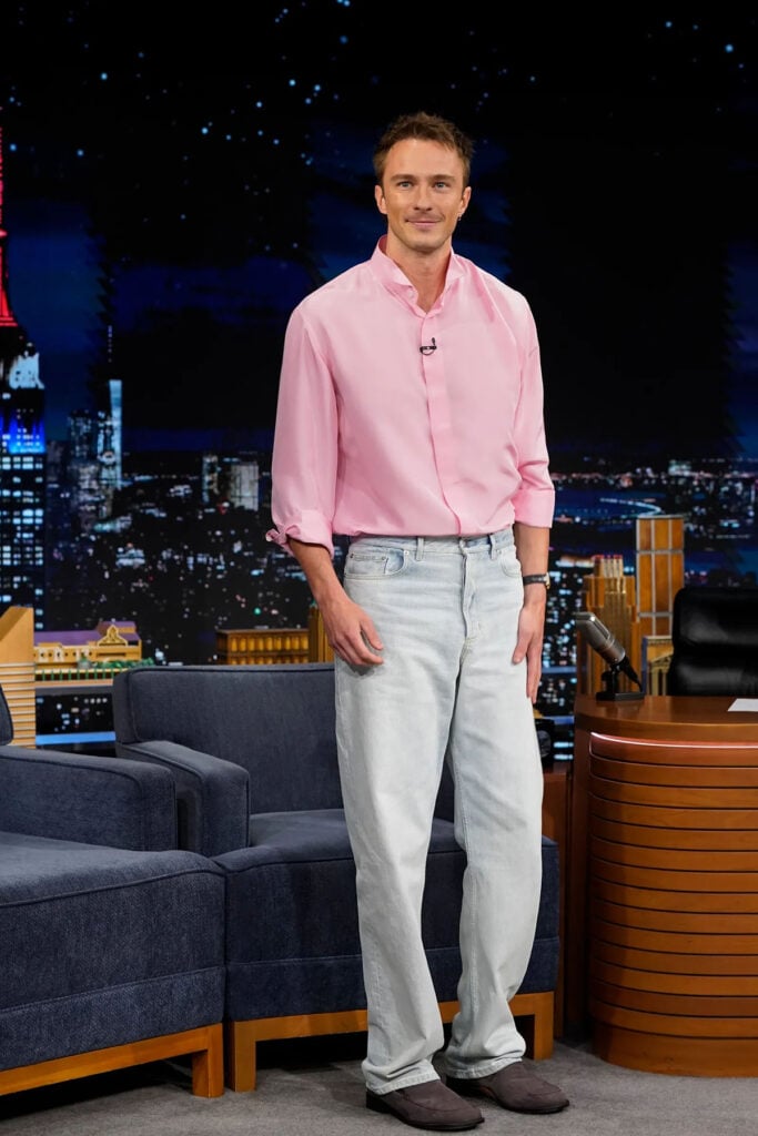 Drew Starkey wearing Dior on The Tonight Show Starring Jimmy Fallon while promoting Lucky and Onslaught.