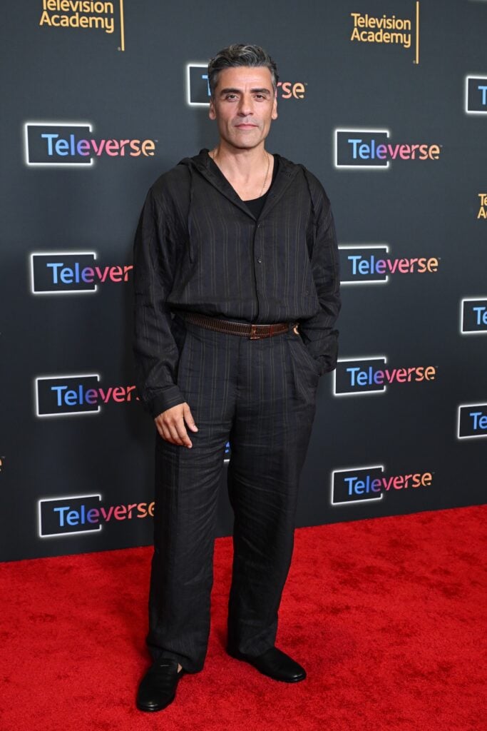 Oscar Isaac wearing dark Ferragamo tailoring at the Television Academy’s Televerse 26.