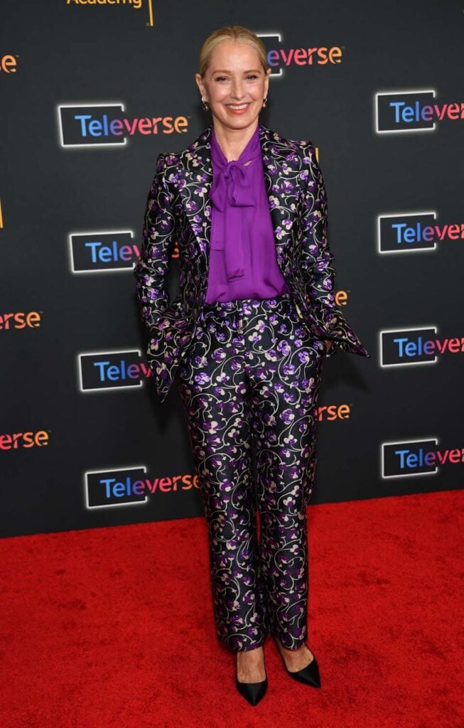 Katherine LaNasa wearing a La DoubleJ floral-jacquard suit at the Television Academy’s Televerse 26.