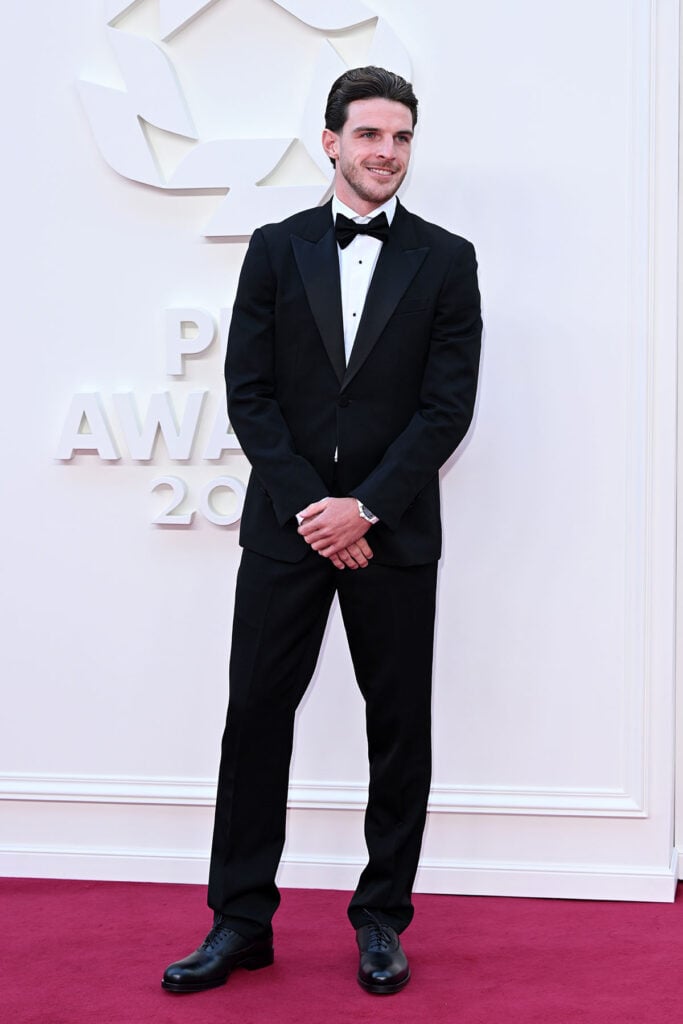 Declan Rice wears a Burberry tuxedo with a Richard Mille watch at the 2026 PFA Awards in Manchester.
