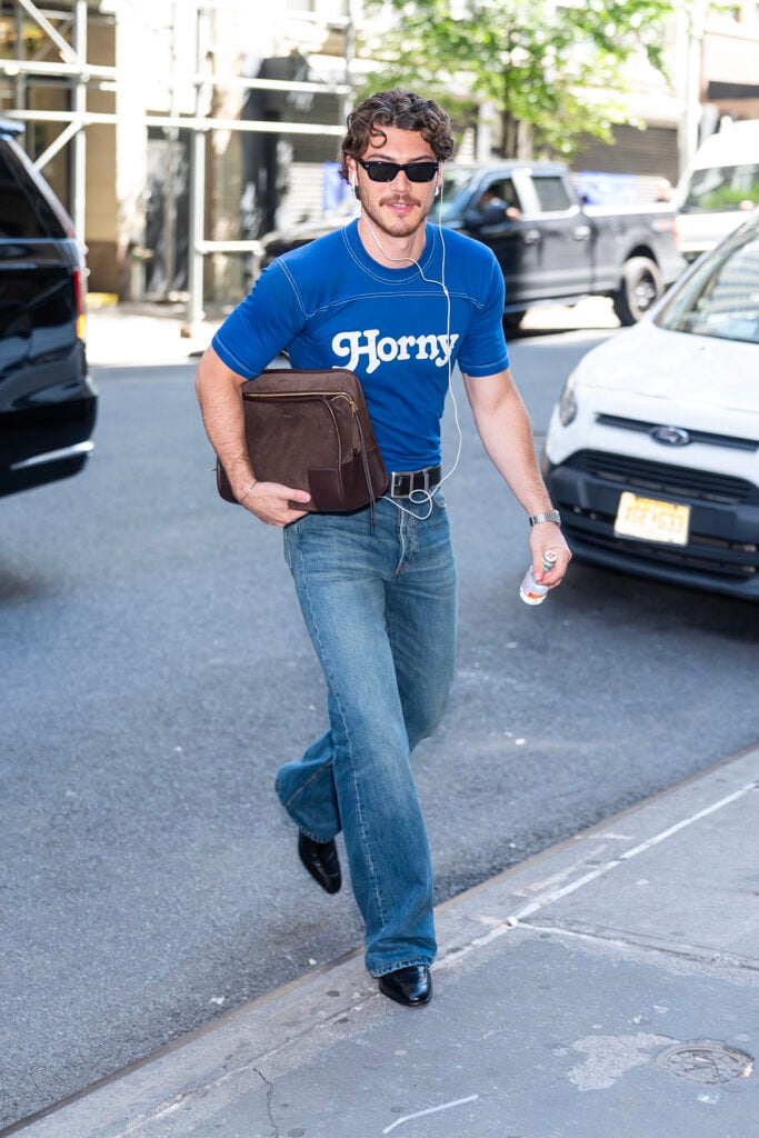 Jack Innanen carrying a Loewe Amazona 180 bag in New York.