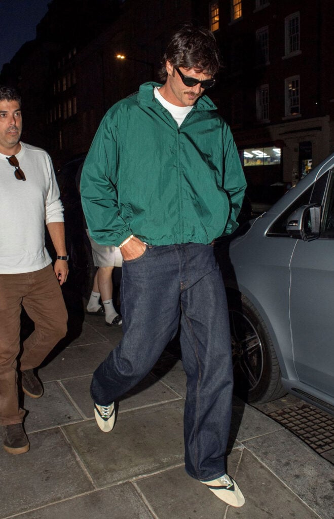 Jacob Elordi wears an emerald-green The Row windbreaker with Celine sneakers while promoting The Dog Stars in London.
