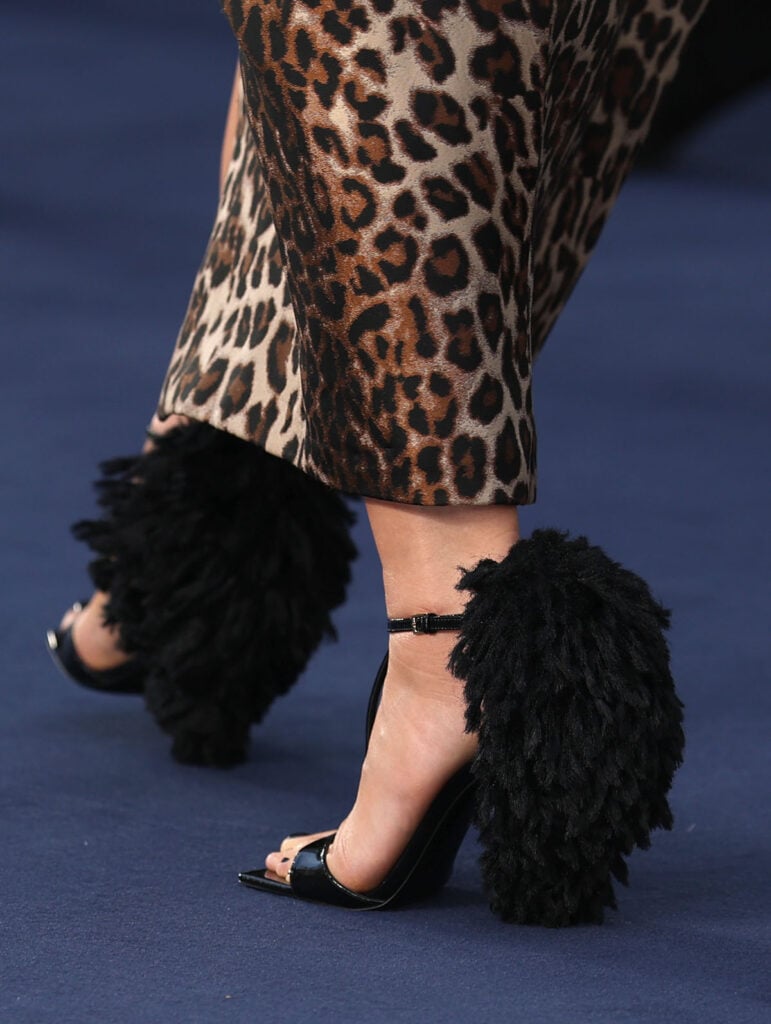 Sandra Bullock in Givenchy with Pom Pom sandals on the red carpet at Odeon Luxe Leicester Square