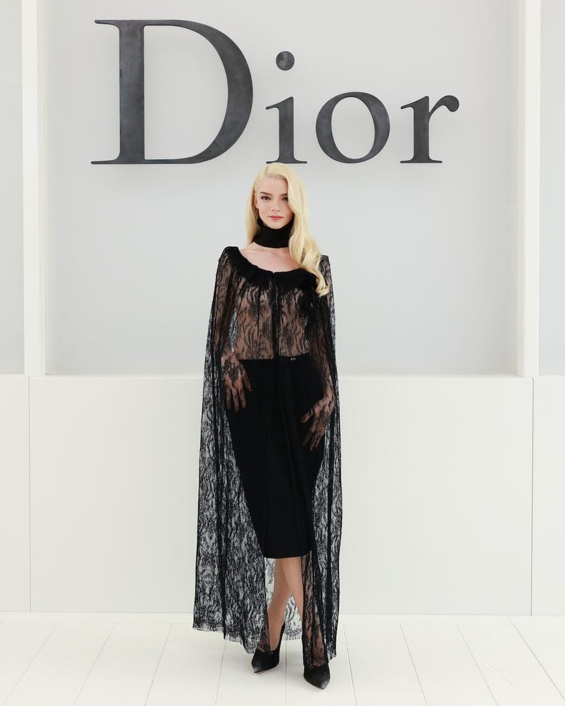 Anya Taylor-Joy wearing black Dior at the Dior Spring 2027 show in Paris.
