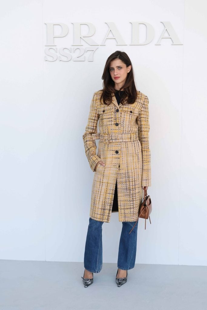 Benedetta Porcaroli wearing Prada at the Spring/Summer 2027 womenswear show in Milan.