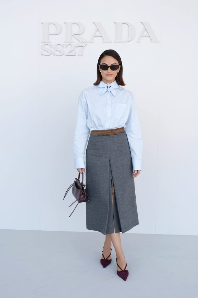 Camila Mendes wearing Prada at the Spring/Summer 2027 womenswear show in Milan.