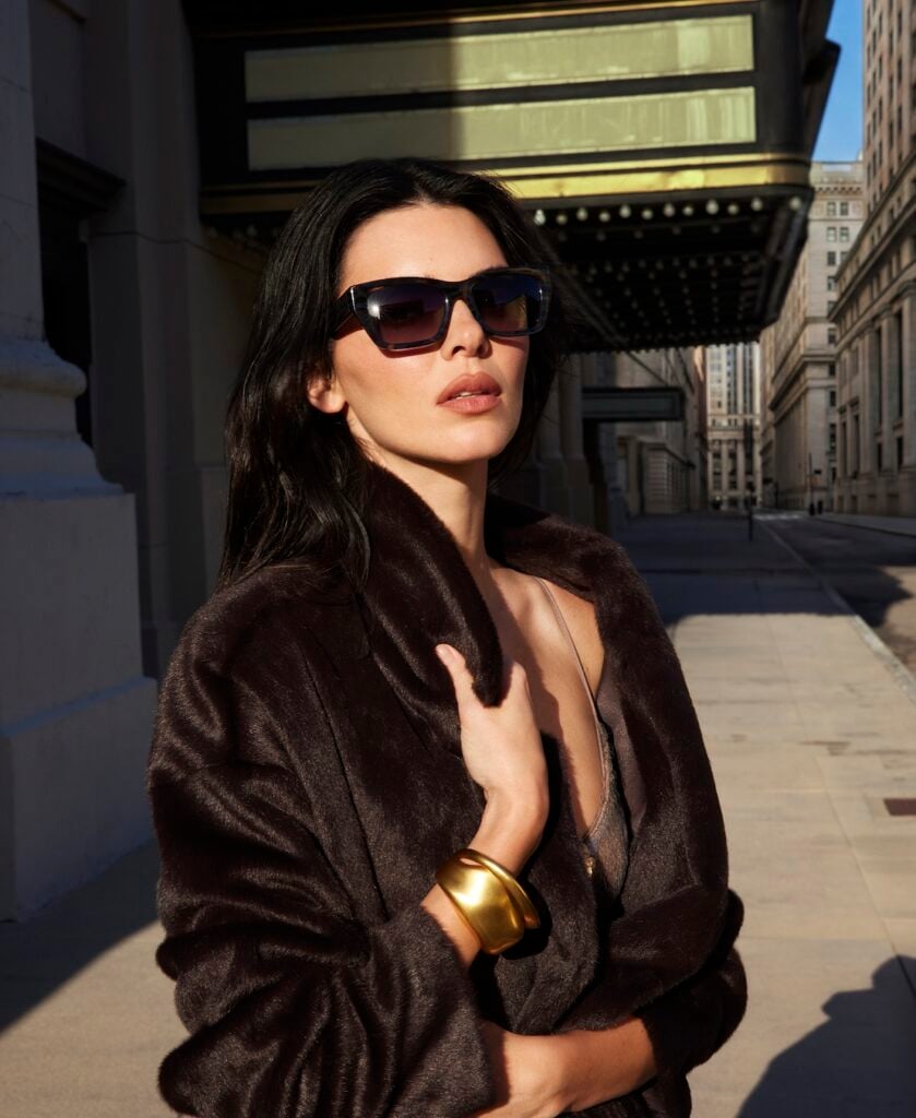 Kendall Jenner wears an espresso-brown Donna Karan New York look for the Fall 2026 campaign.