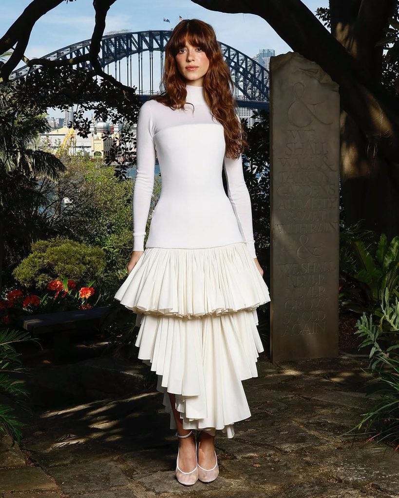 Daisy Edgar-Jones wearing Alaïa Fall 2026 at the Sense and Sensibility photocall in Sydney.