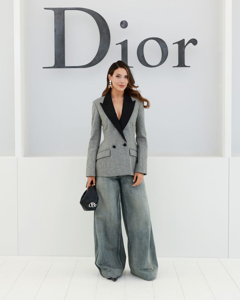 Eileen Gu wearing Dior denim at the Dior Spring 2027 show in Paris.