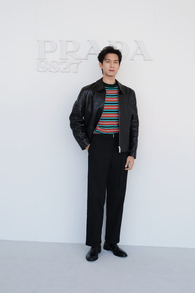Li Xian wearing Prada at the Spring/Summer 2027 womenswear show in Milan.