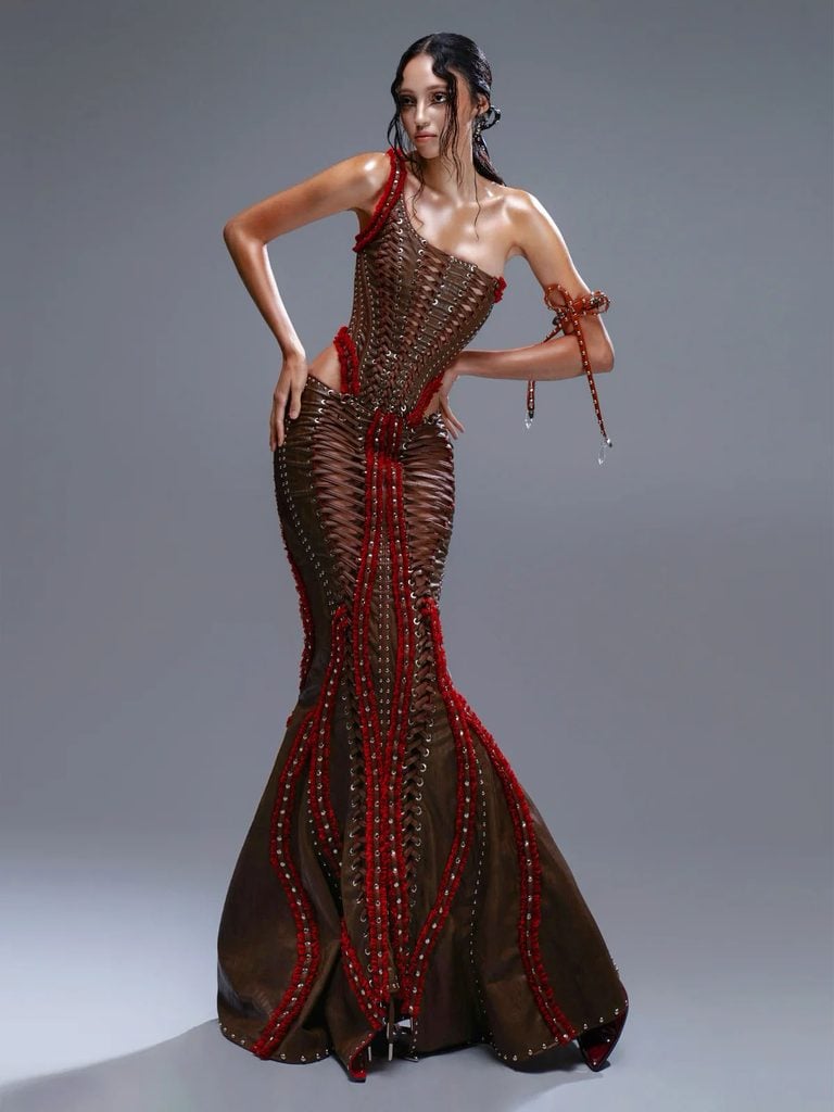 ManManSkins – MMS ‘Crimson Thorn’ corset bodysuit and mermaid skirt from the Spring 2026 collection.