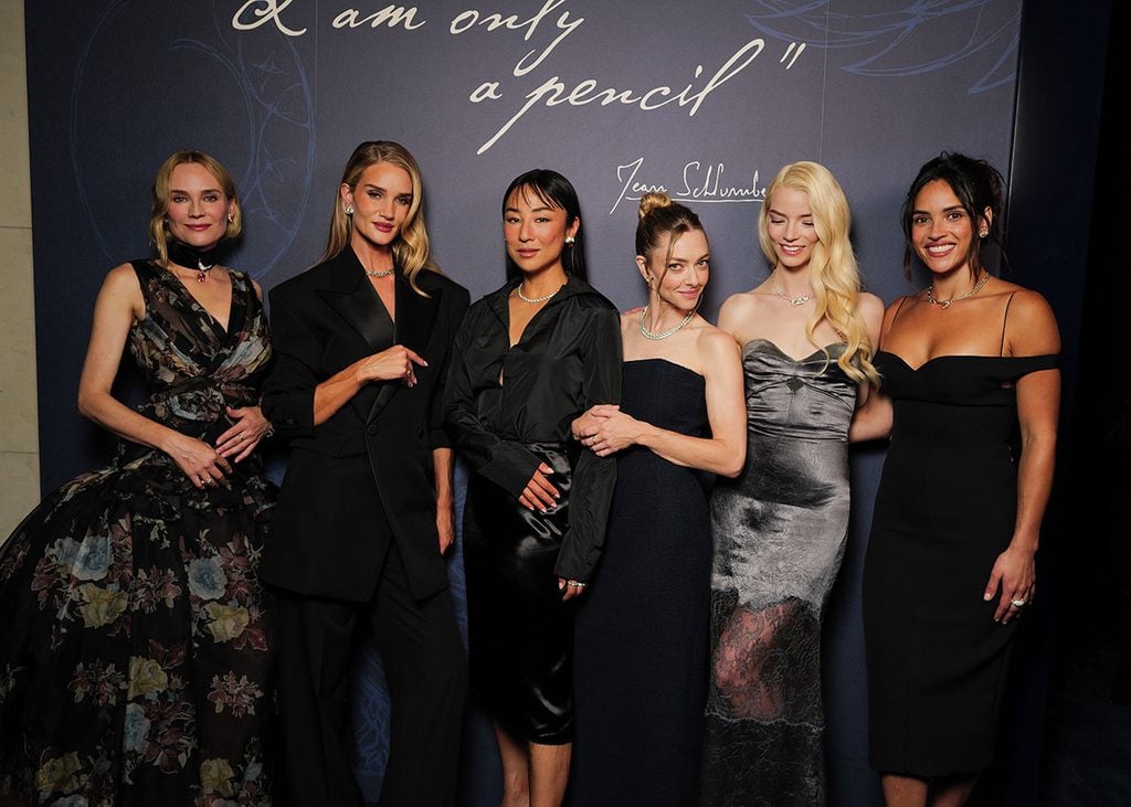 Diane Kruger, Rosie Huntington-Whiteley, Greta Lee, Amanda Seyfried, Anya Taylor-Joy and Adria Arjona at Tiffany & Co.’s Jean Schlumberger dinner in Paris.