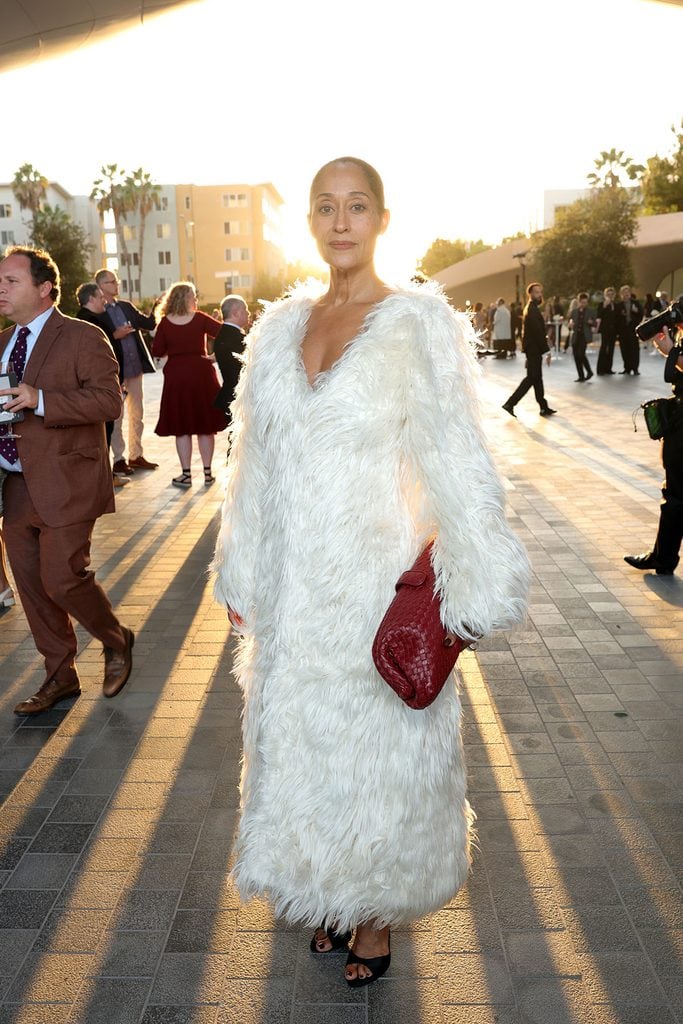 Tracee Ellis Ross wearing a Bottega Veneta silk-fur dress at the Lucas Museum of Narrative Art Opening Night in Los Angeles.