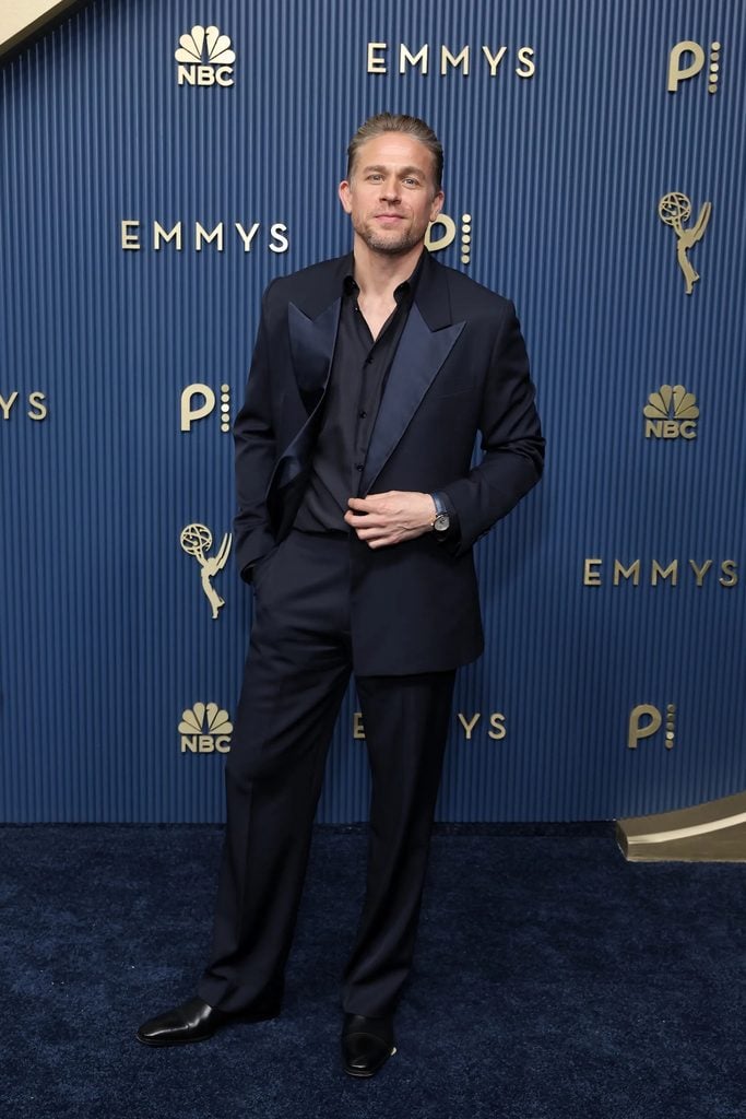 Charlie Hunnam wearing custom Burberry at the 2026 Emmys.