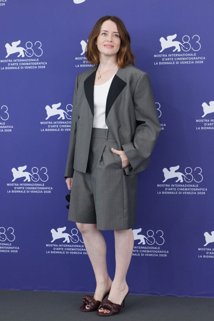 Claire Foy in Bottega Veneta at the Ink photocall during the 2026 Venice Film Festival.