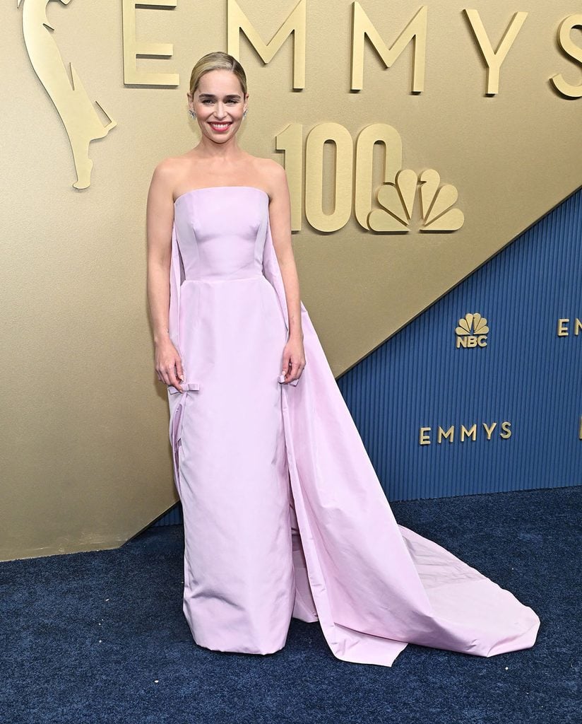 Emilia Clarke wearing a lilac Prada gown at the 2026 Emmy Awards.