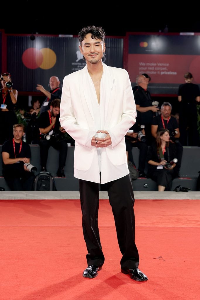 Ethan Juan wearing Maison Margiela Fall 2026 at the Arrested Memory premiere during the Venice Film Festival.