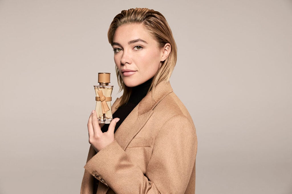Florence Pugh poses with Max Mara Le Parfum for the house’s fragrance campaign.