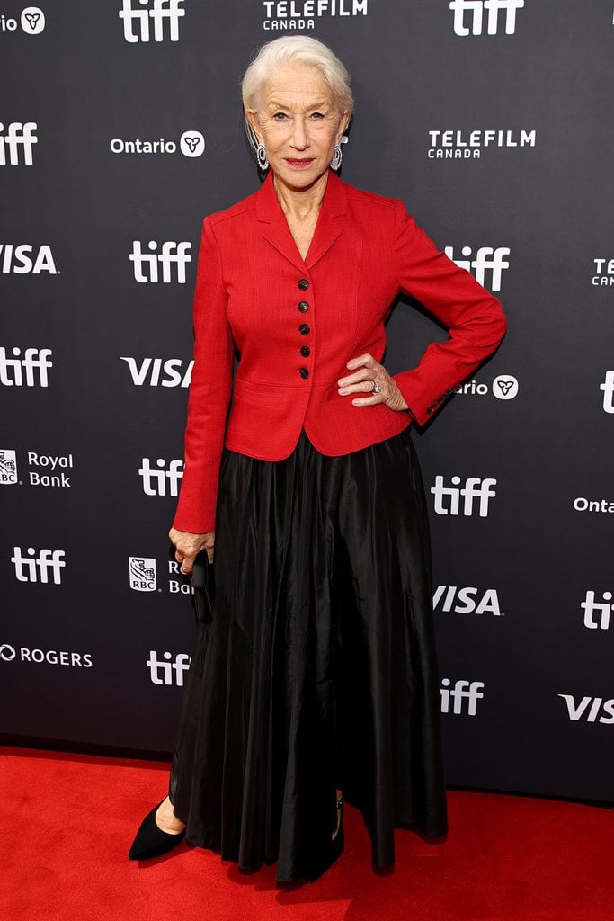 Helen Mirren in a red ME+EM jacket and black skirt at the A Talent for Murder premiere during TIFF
ME+EM runway reference for Helen Mirren’s red jacket at TIFF