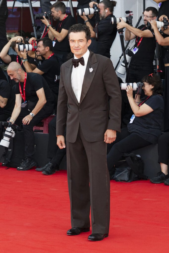 Orlando Bloom, Domhnall Gleeson, Martin McDonagh and Sam Rockwell at the Wild Horse Nine premiere during the Venice Film Festival.