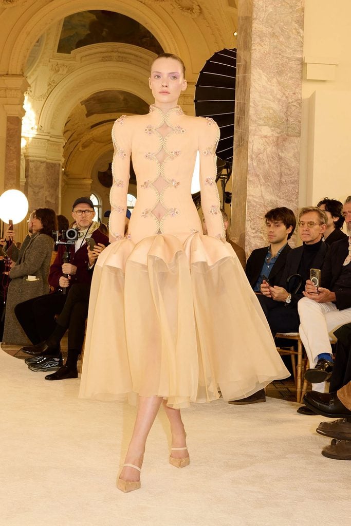 Schiaparelli Spring 2025 Haute Couture black embellished look on the runway.