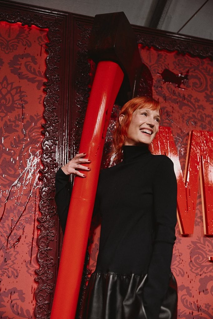 Vicky Krieps reveals the open back of her Bottega Veneta dress at the Monster: The Lizzie Borden Story premiere